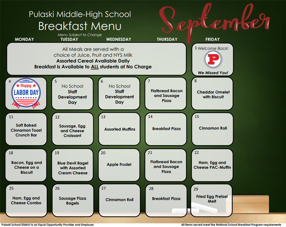 September Breakfast Calendar-High School 